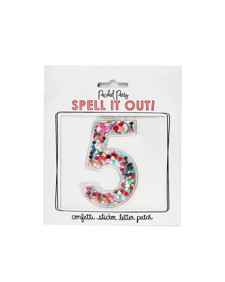 Packed Party Confetti Number 5 Adhesive Patch Sticker - Confetti-Filled Peel and Stick 3M Number Patch for Birthdays Anniversaries and Personalization, 3x2 Inch