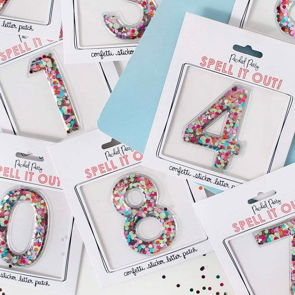 Packed Party Confetti Number 3 Adhesive Patch Sticker - Confetti-Filled Peel and Stick 3M Number Patch for Birthdays Anniversaries and Personalization, 3x2 Inch