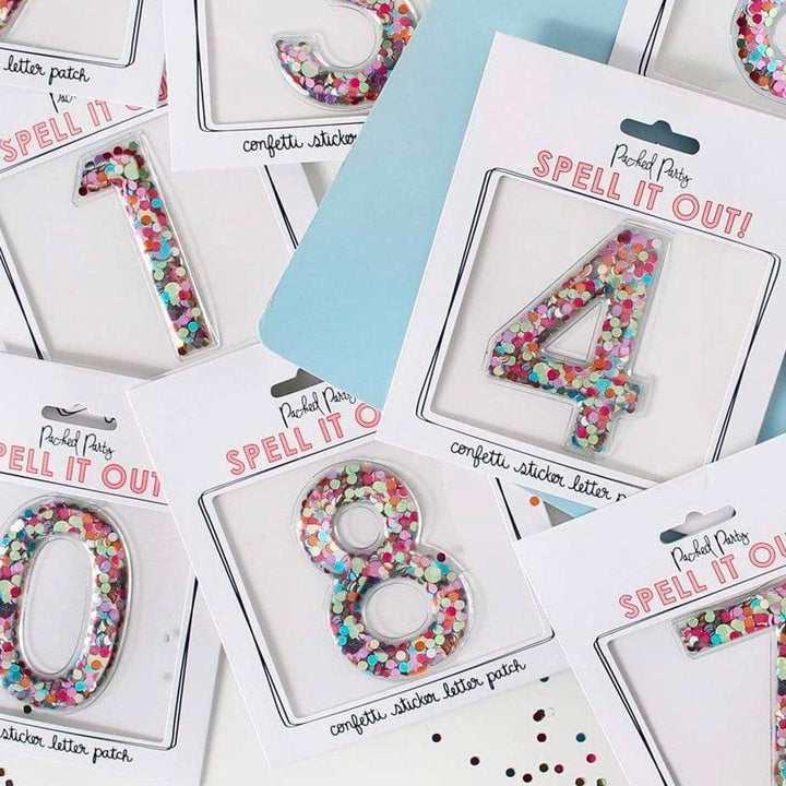 Packed Party Confetti Number 3 Adhesive Patch Sticker - Confetti-Filled Peel and Stick 3M Number Patch for Birthdays Anniversaries and Personalization, 3x2 Inch