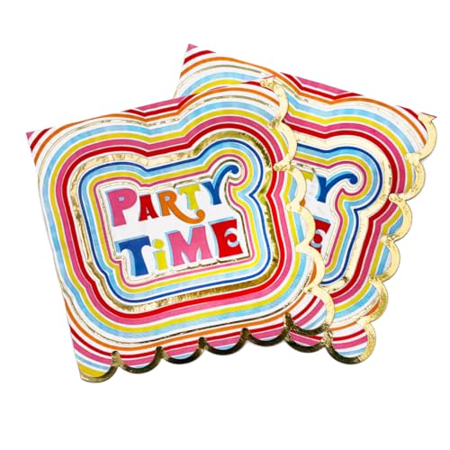 Party Time 24-Count 3-Ply Lunch Napkin Set by Packed Party | Rainbow Paper Napkins for Parties