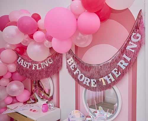 Packed Party Last Fling Before The Ring Metallic Letter Pink Fringe Shiny Garland for Bachelorette Parties and Wedding Showers