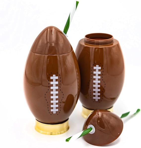 Packed Party Down, Set, Fun Football Novelty Sipper Cup, Tumbler with Straw, Gameday College Football Party (Set of 6)
