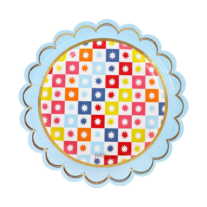 Packed Party Multicolor Checkers 10-Count Paper Dinner Plate Set
