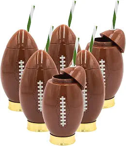Packed Party Down, Set, Fun Football Novelty Sipper Cup, Tumbler with Straw, Gameday College Football Party (Set of 6)