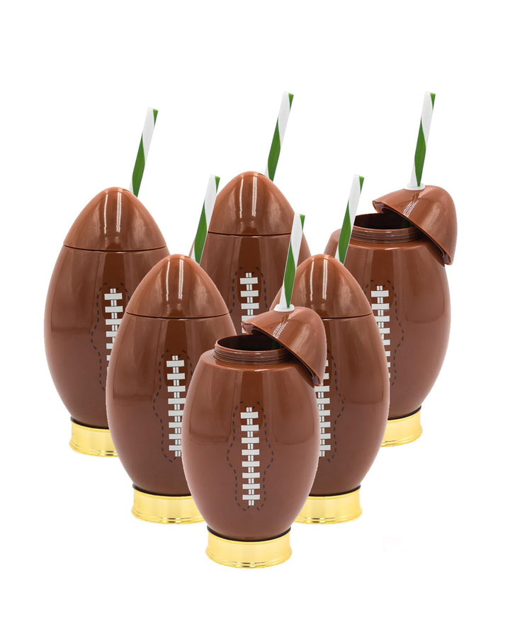 Packed Party Down, Set, Fun Football Novelty Sipper Cup, Tumbler with Straw, Gameday College Football Party (Set of 6)