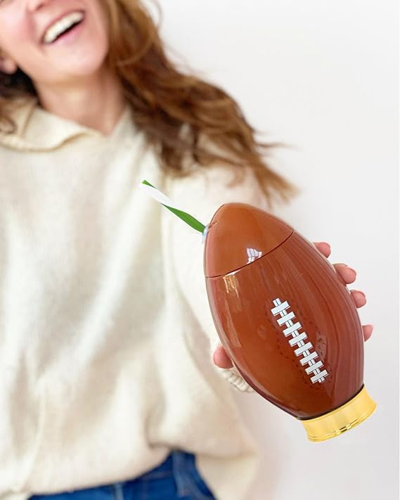 Packed Party Down, Set, Fun Football Novelty Sipper Cup, Tumbler with Straw, Gameday College Football Party (Set of 6)
