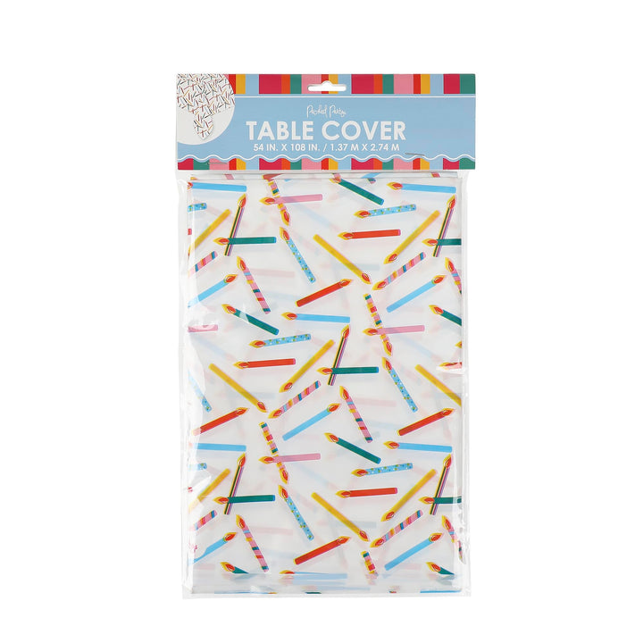 Packed Party Multicolor Birthday Candles 54" X 108" Reusable Table Cover