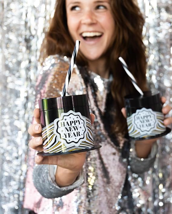Packed Party Fun Novelty New Years Eve Hat Drink Sipper Bottles Cup, Holiday Decoration for Party 14 ounces, Set of 2