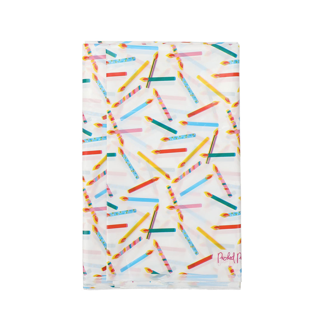 Packed Party Multicolor Birthday Candles 54" X 108" Reusable Table Cover