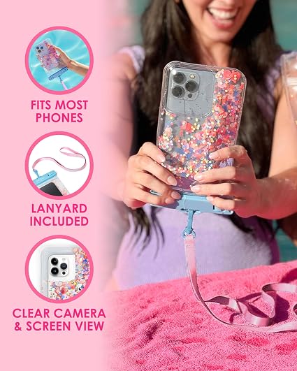 Packed Party Confetti Waterproof Protective Phone Holder, Dry Bag, Beach Essentials, Touch Screen Friendly (2 Pack) Clear