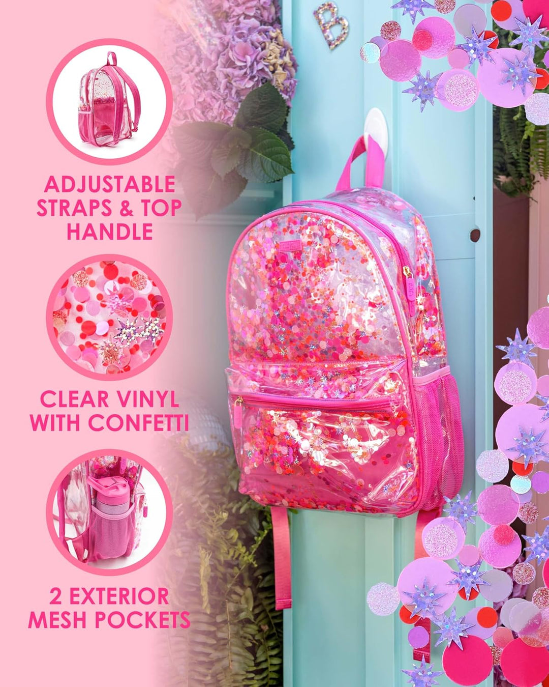 Clear Sweet Tart Pink Confetti Backpack