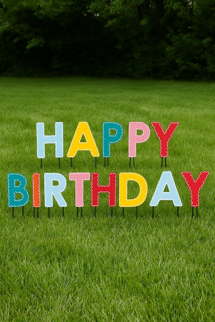 Packed Party Happy Birthday 10" Yard Stakes Easy Setup