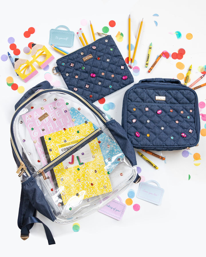 Clear Denim and Gems Backpack
