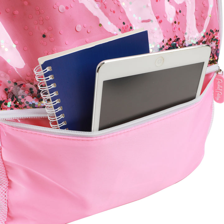Packed Party Pink Confetti Filled Pink 17" Adult Backpack With Matching Insulated Lunchbox