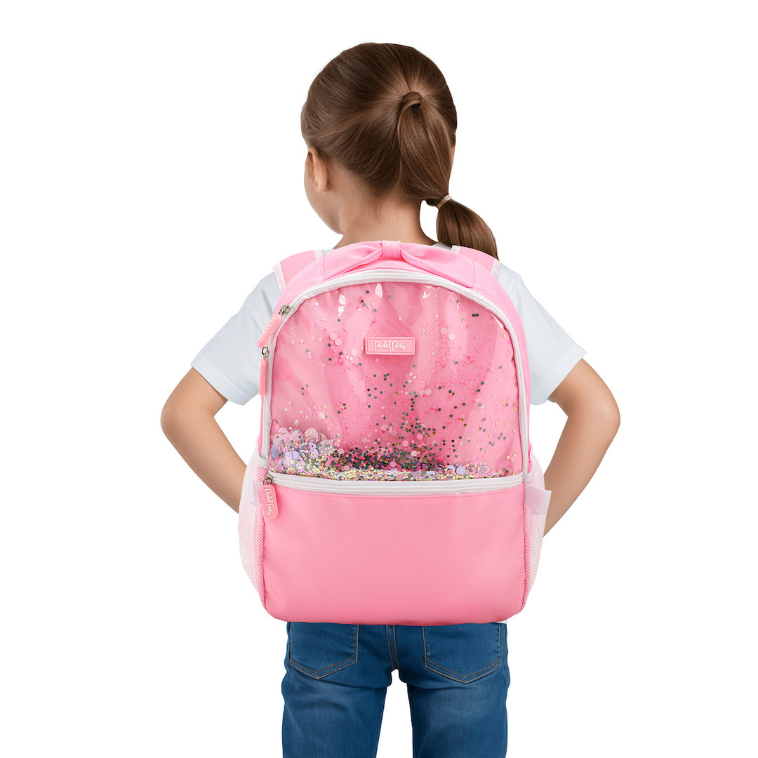Packed Party Pink Confetti Filled Pink 17" Adult Backpack With Matching Insulated Lunchbox