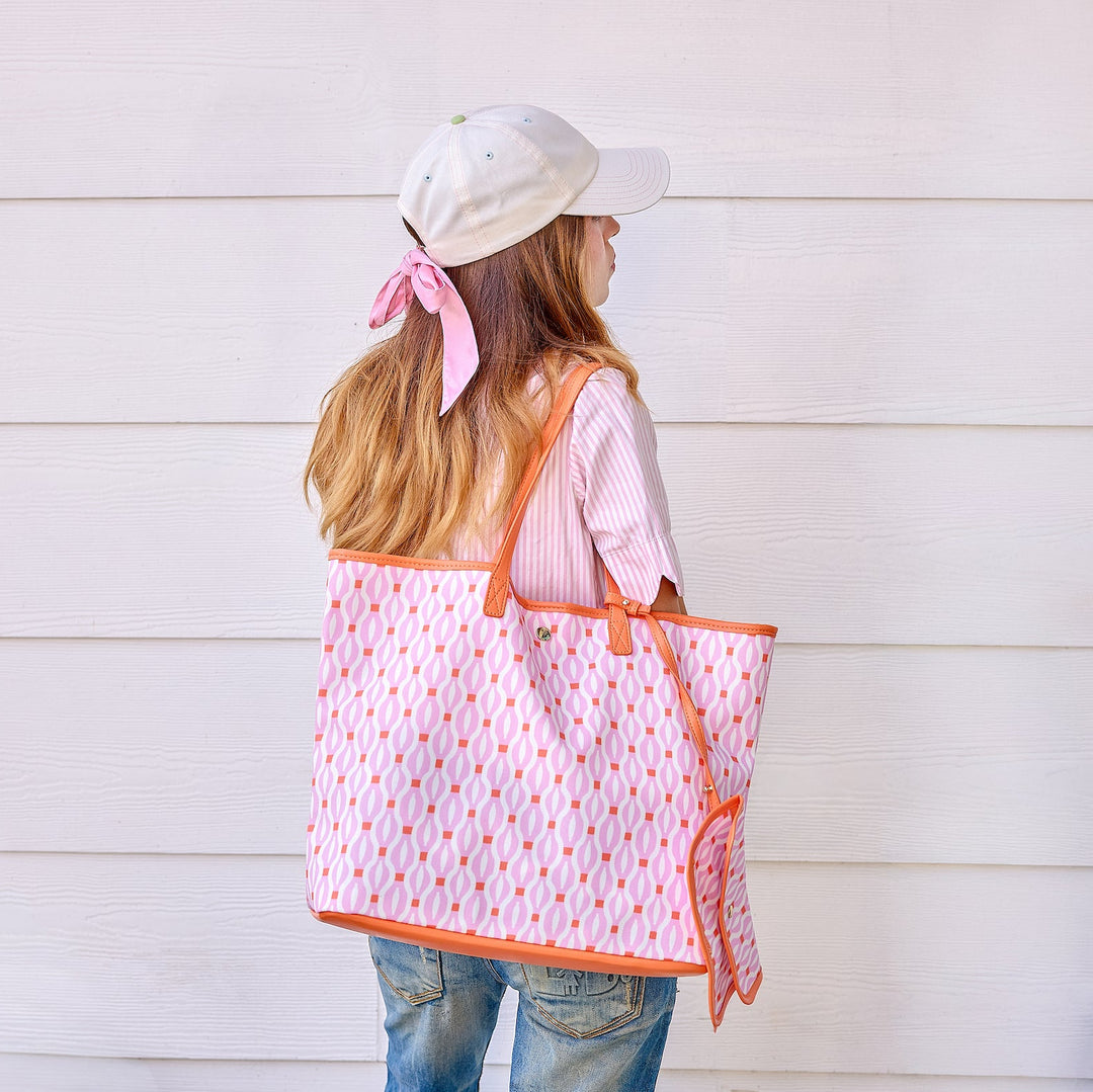 Geo Chic Oversized Tote Bag with Wallet