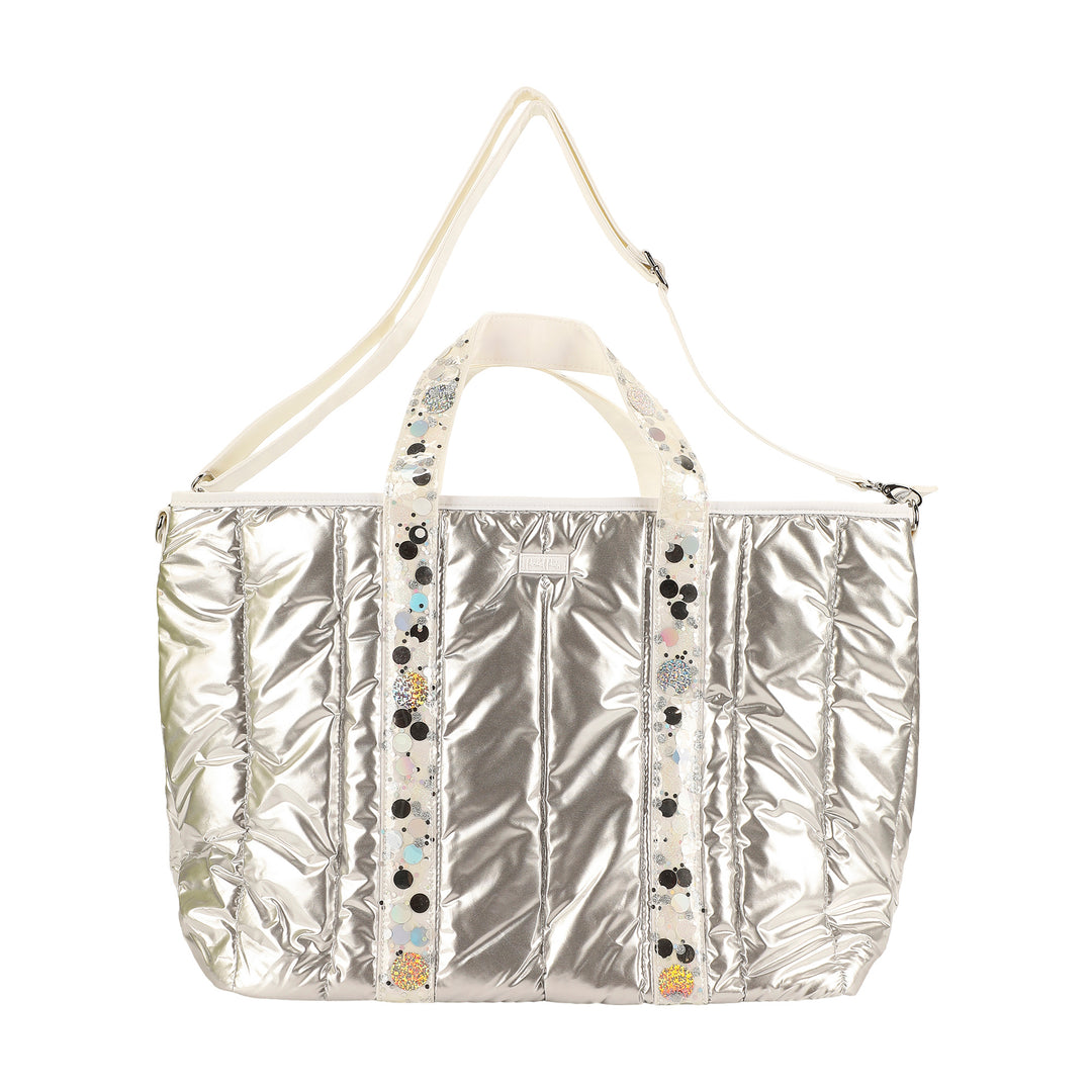 Silver Metallic Puffer Duffel Bag
