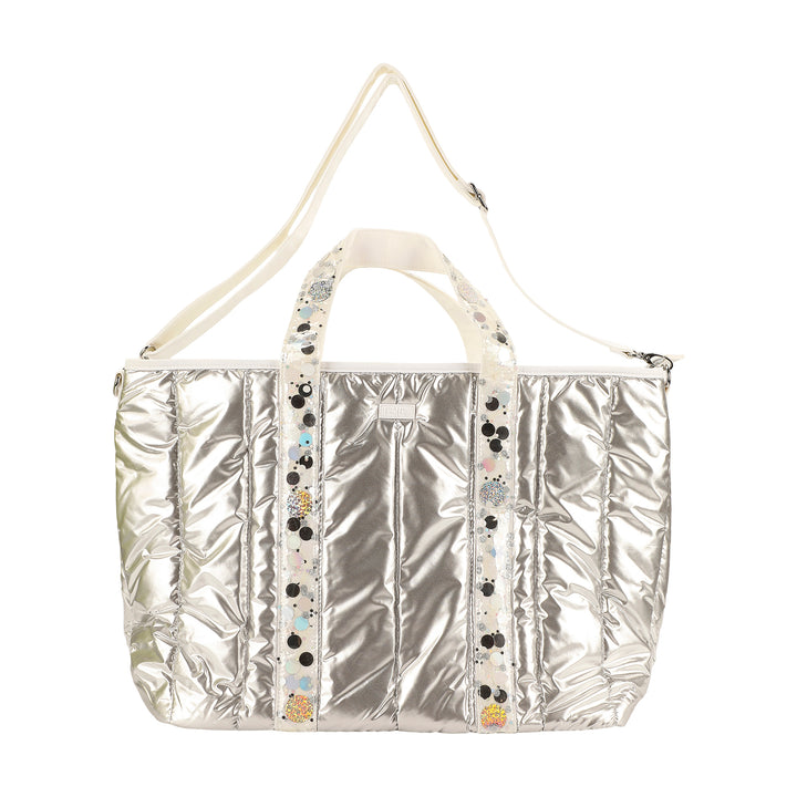 Silver Metallic Puffer Duffel Bag