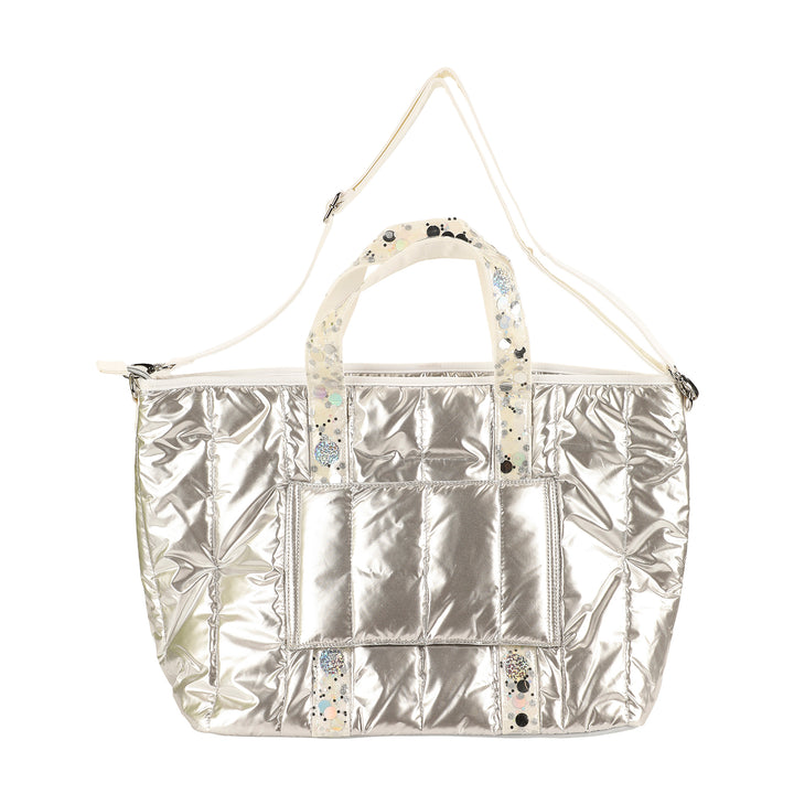 Silver Metallic Puffer Duffel Bag