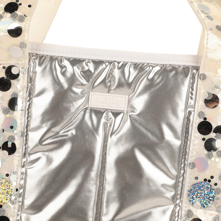 Silver Metallic Puffer Duffel Bag