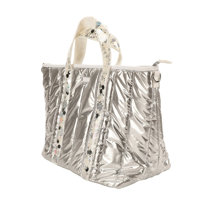 Silver Metallic Puffer Duffel Bag
