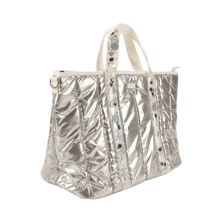 Silver Metallic Puffer Duffel Bag