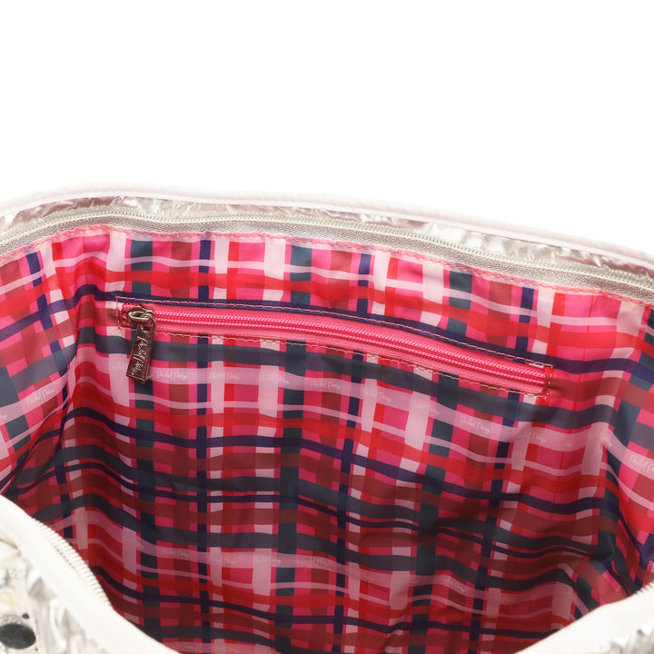 Silver Metallic Puffer Duffel Bag