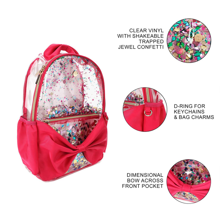 Packed Party Bow &amp; Jewel Confetti Clear Adult Backpack