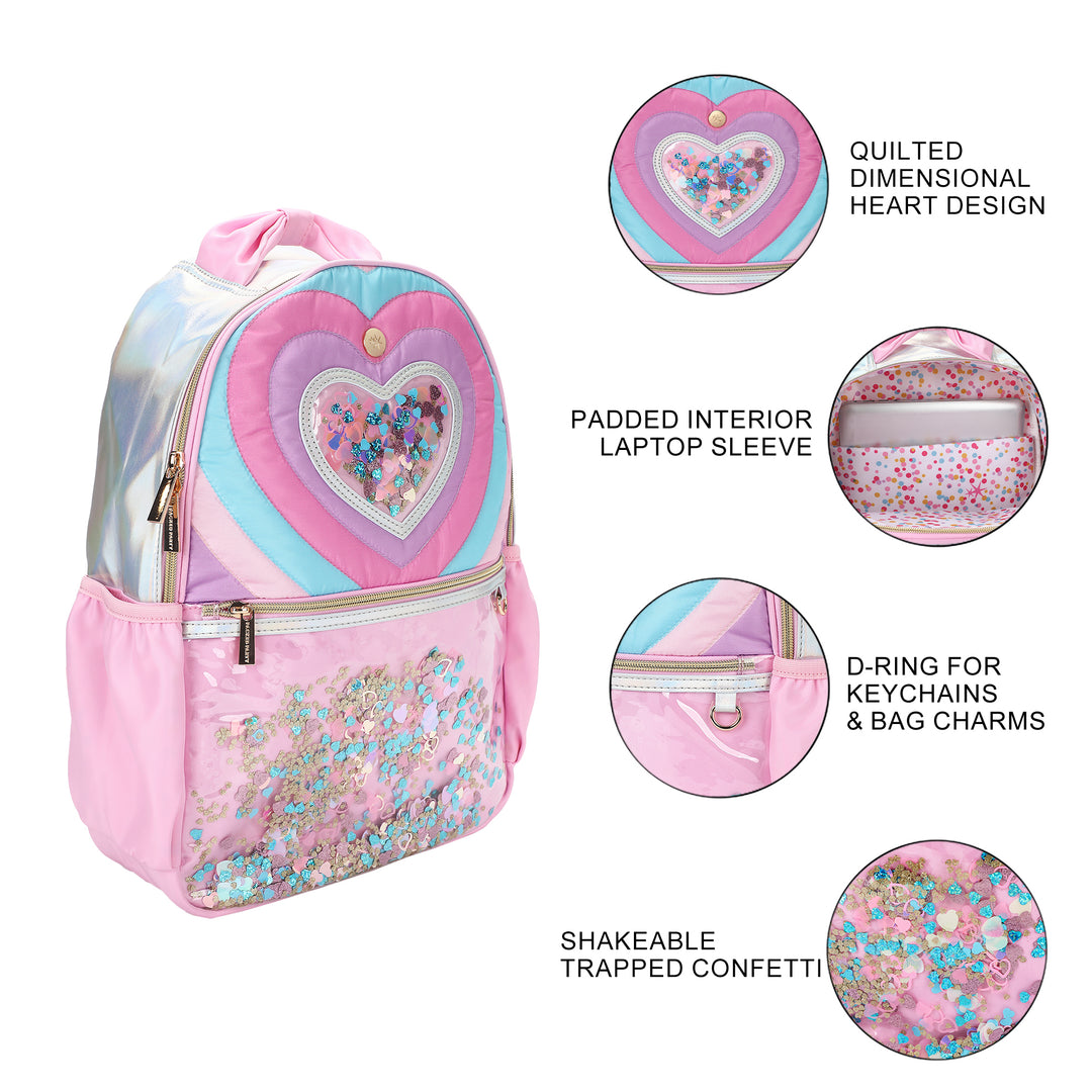 "Taylor" Quilted Confetti Hearts Backpack