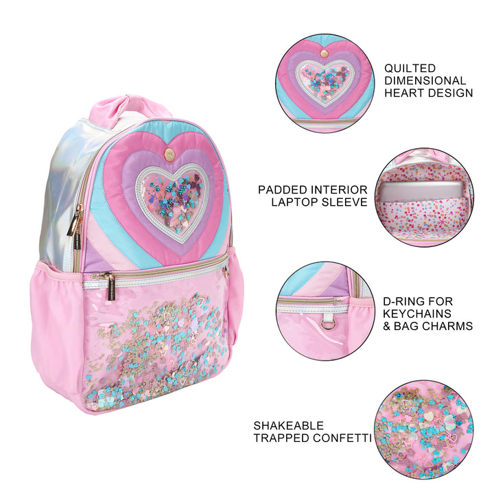 "Taylor" Quilted Confetti Hearts Backpack