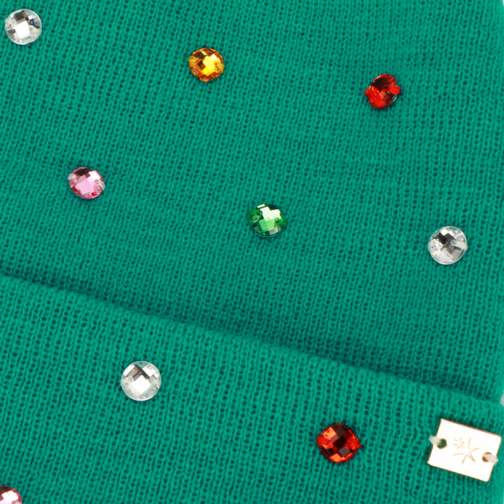 Emerald Knit Rhinestone Beanie and Mittens Set