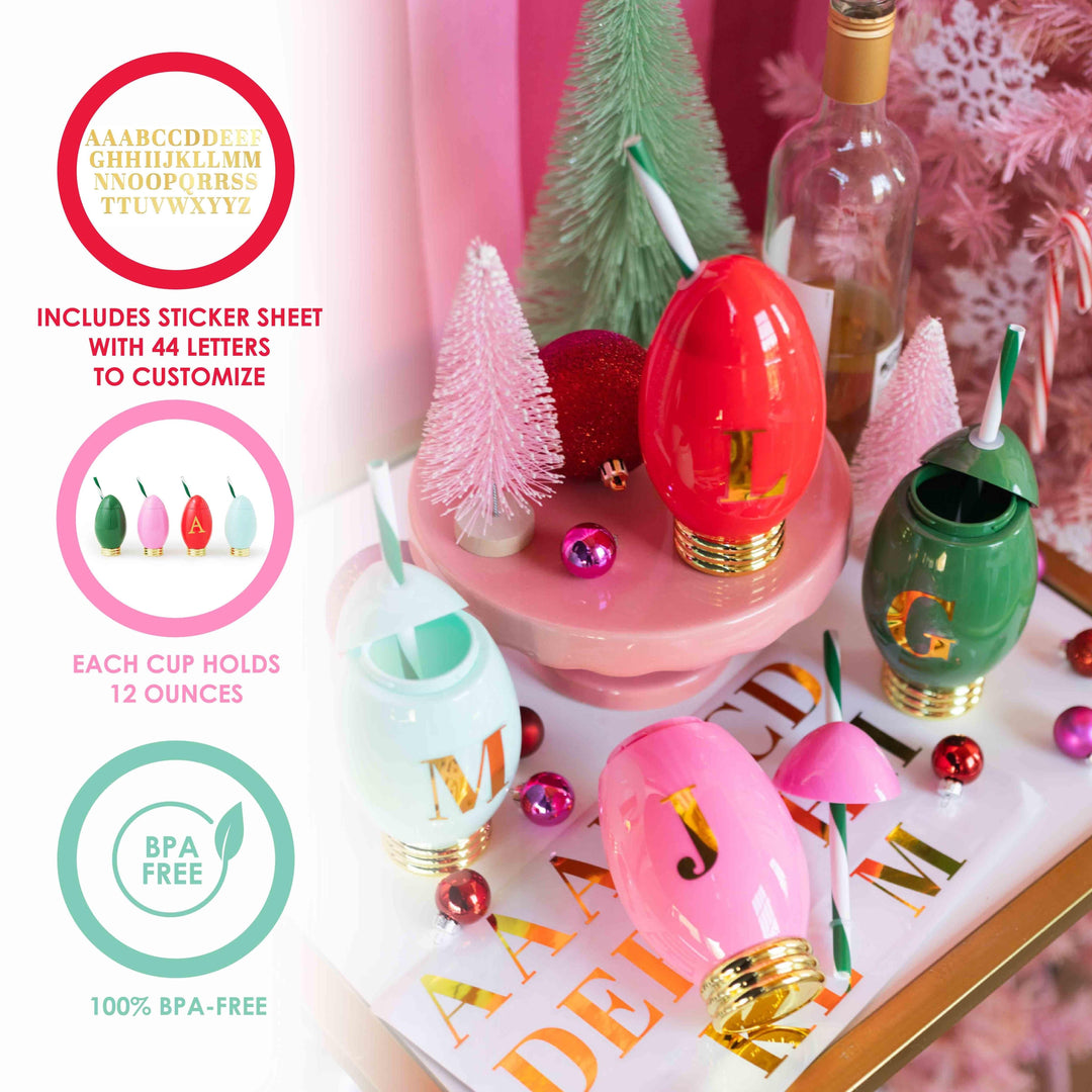 Customizable Holiday Christmas Light Sippers (set of 4)