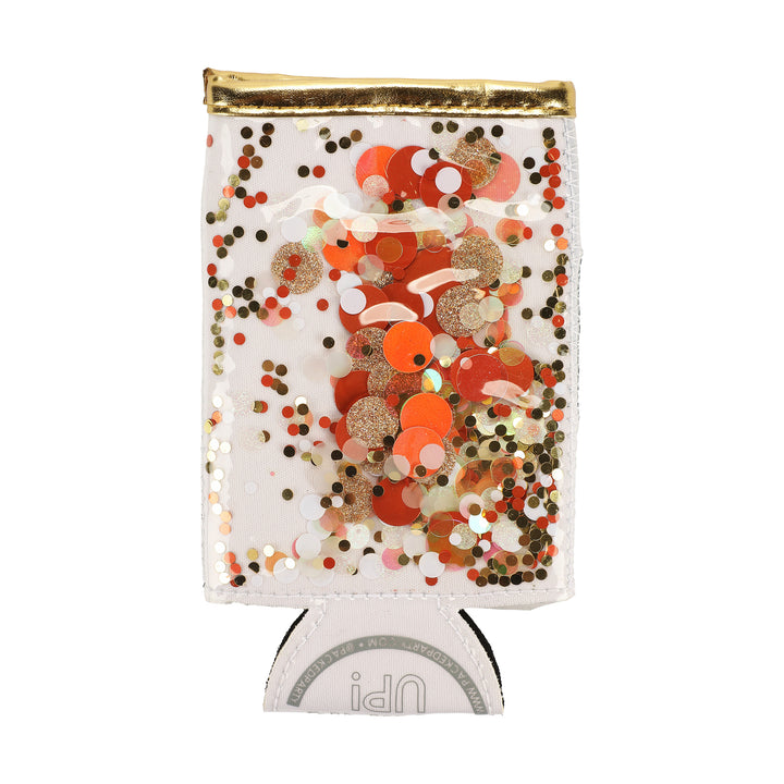 Packed Party Spirit Squad Confetti Filled Skinny Can Cooler Drink Sleeve Koozie, Insulated Metal Can Drink Holder for Tailgate, Pool or Beach (Orange Confetti)