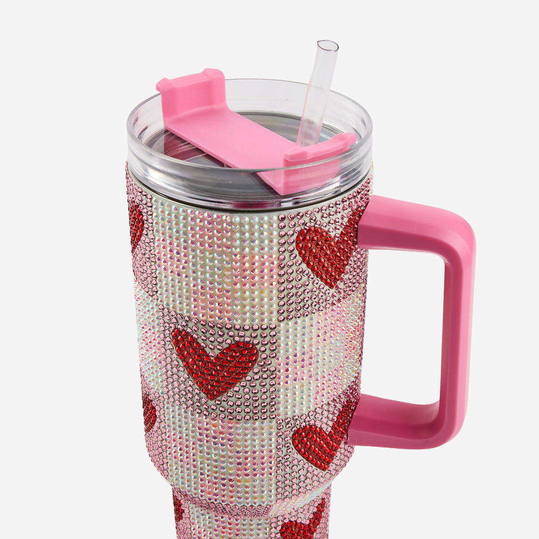 Rhinestone Hearts Stainless Steel Tumbler (Single or Set of 4)
