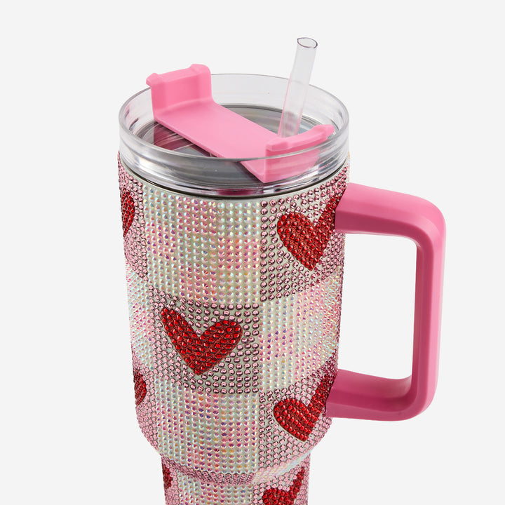 Rhinestone Hearts Stainless Steel Tumbler (Single or Set of 4)