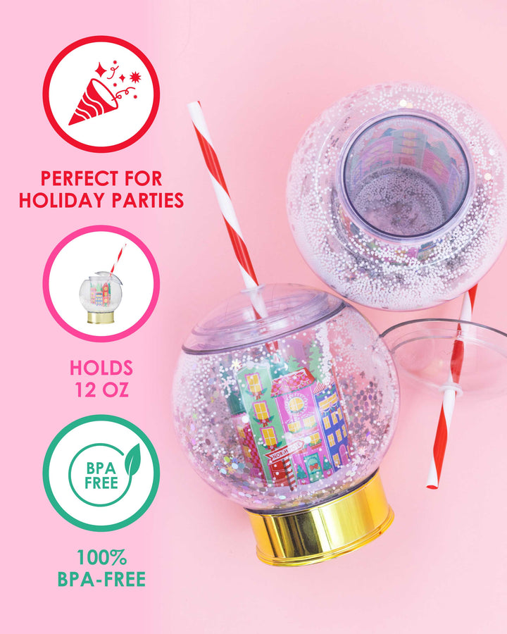 Holiday Village Snow Globe Novelty Sipper (Christmas Cup - set of 1, 6, or 12)