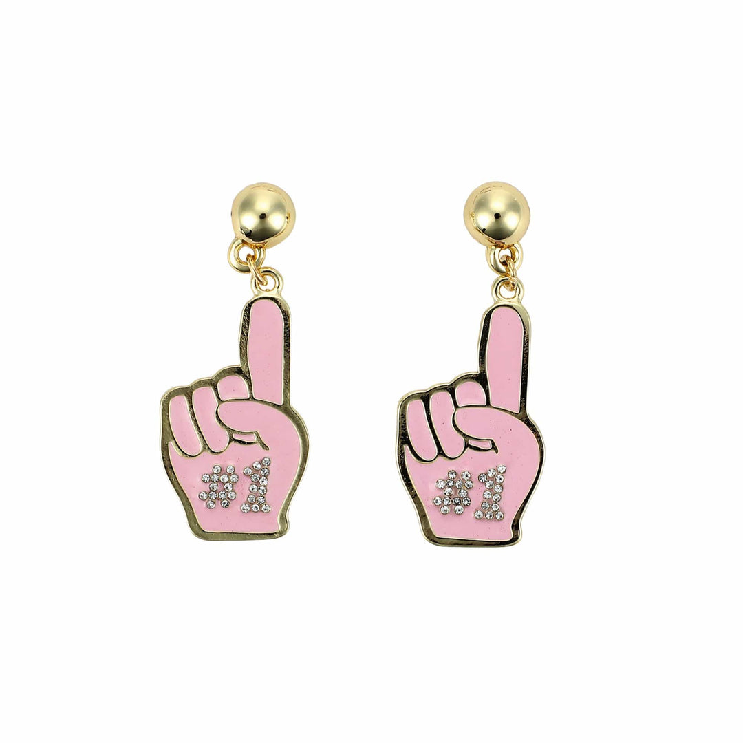 Packed Party Pink Foam Finger Dangle Adult Earrings