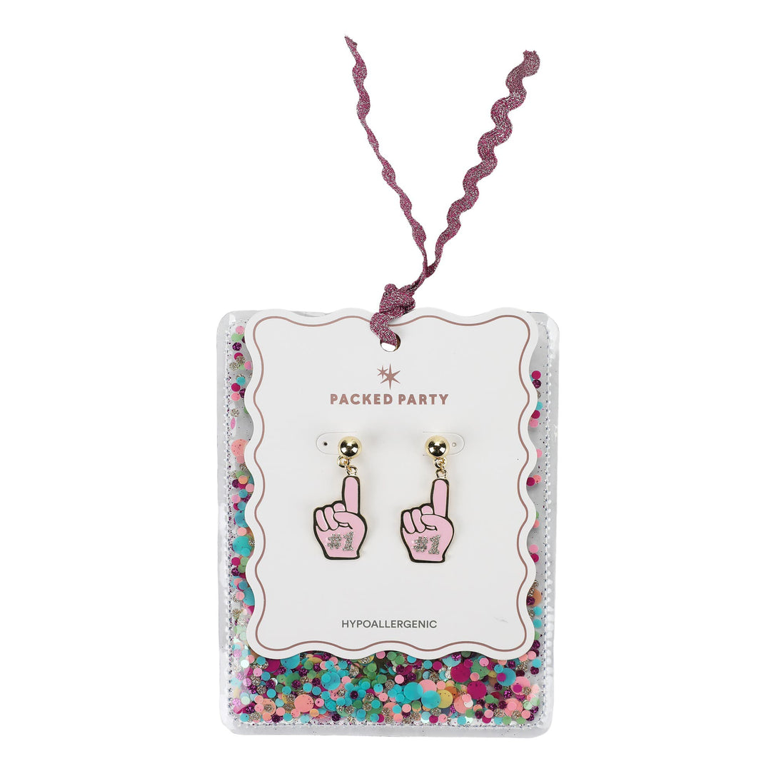 Packed Party Pink Foam Finger Dangle Adult Earrings