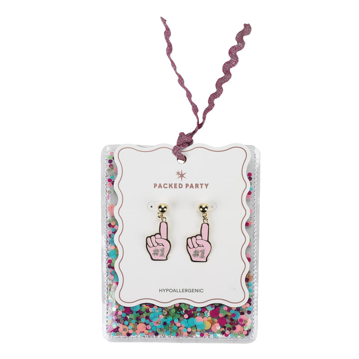 Packed Party Pink Foam Finger Dangle Adult Earrings