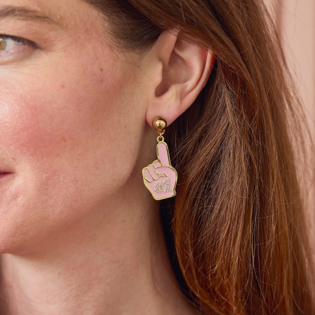 Packed Party Pink Foam Finger Dangle Adult Earrings