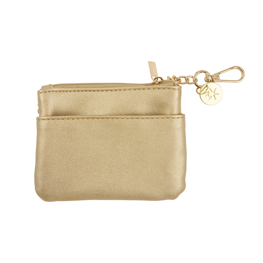 Mini Gold Leatherette Clip &amp; Zip Wallet