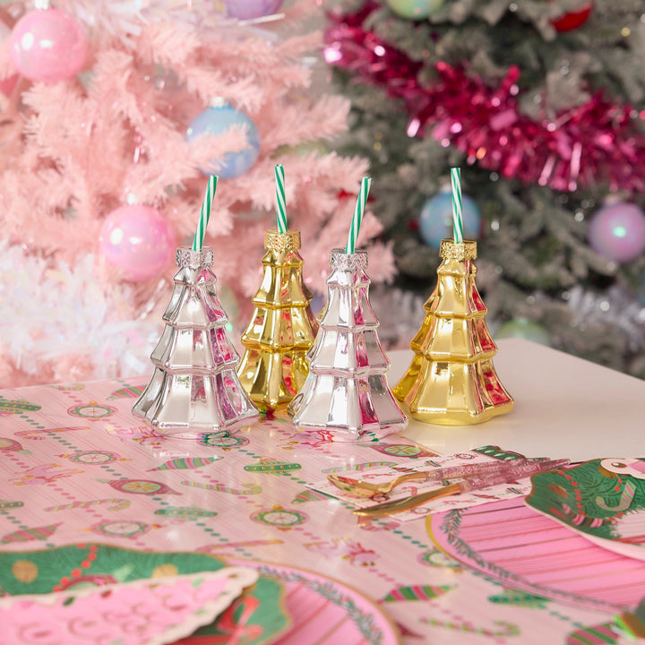 Metallic Glass Christmas Tree Sipper Set (4 count)