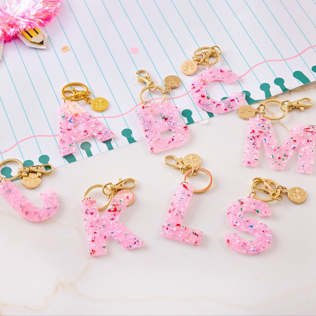 Packed Party Monogram Confetti Letter Bag Charms (A, B, C, J, K, L, M, S)