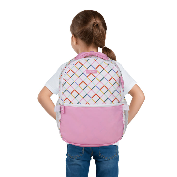 Packed Party White and Pink with Rainbow Plaid 17" Backpack Set for Girls | Includes Matching Insulated Lunchbox and Water Bottle