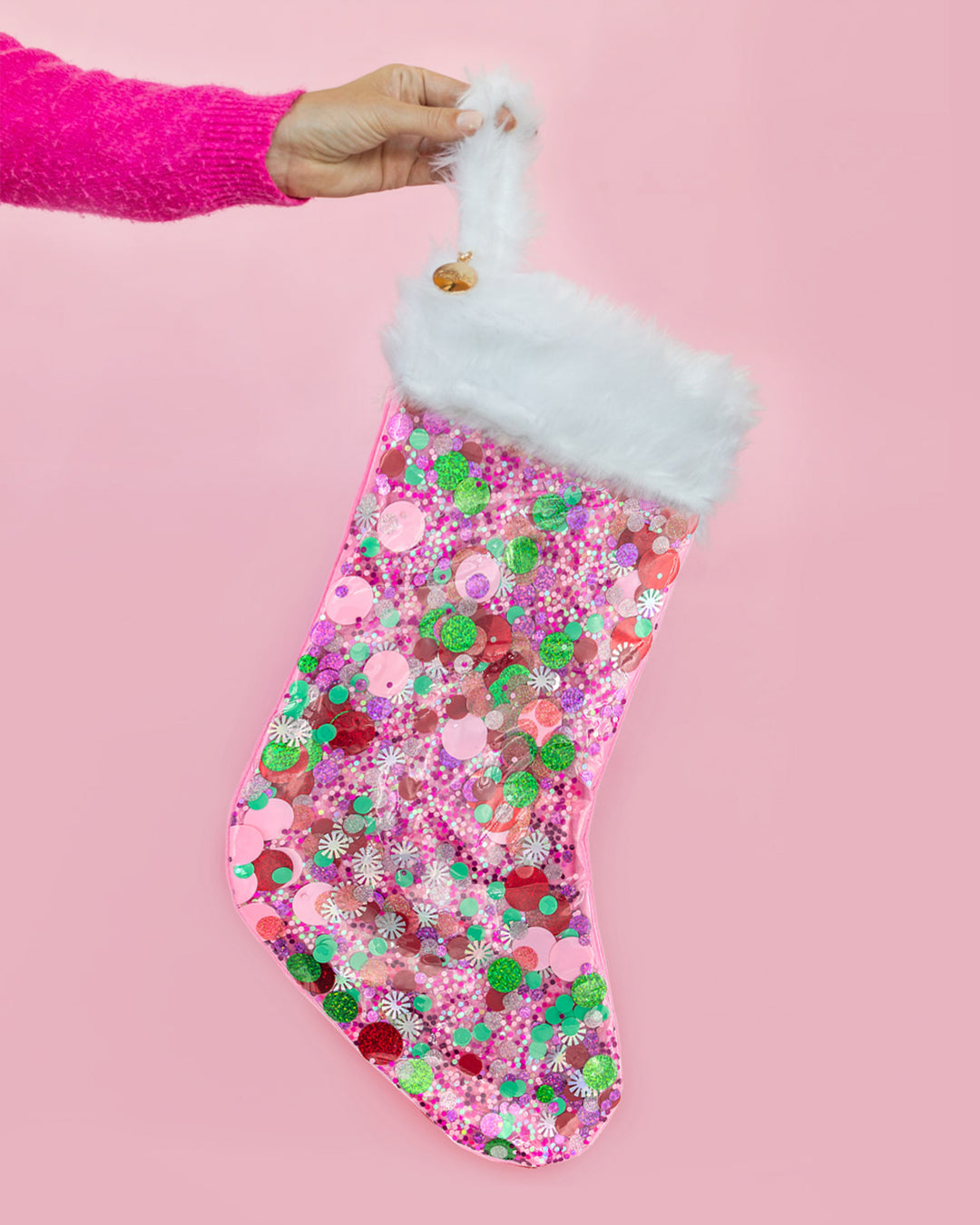 Holiday Spirit Pink Confetti Stocking