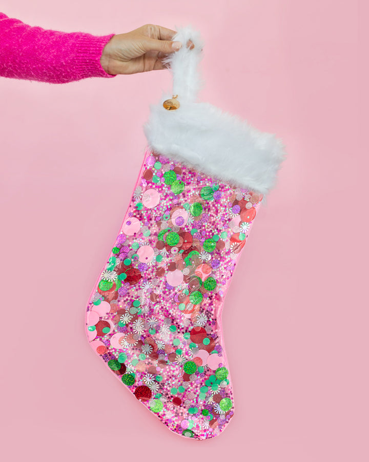 Holiday Spirit Pink Confetti Stocking