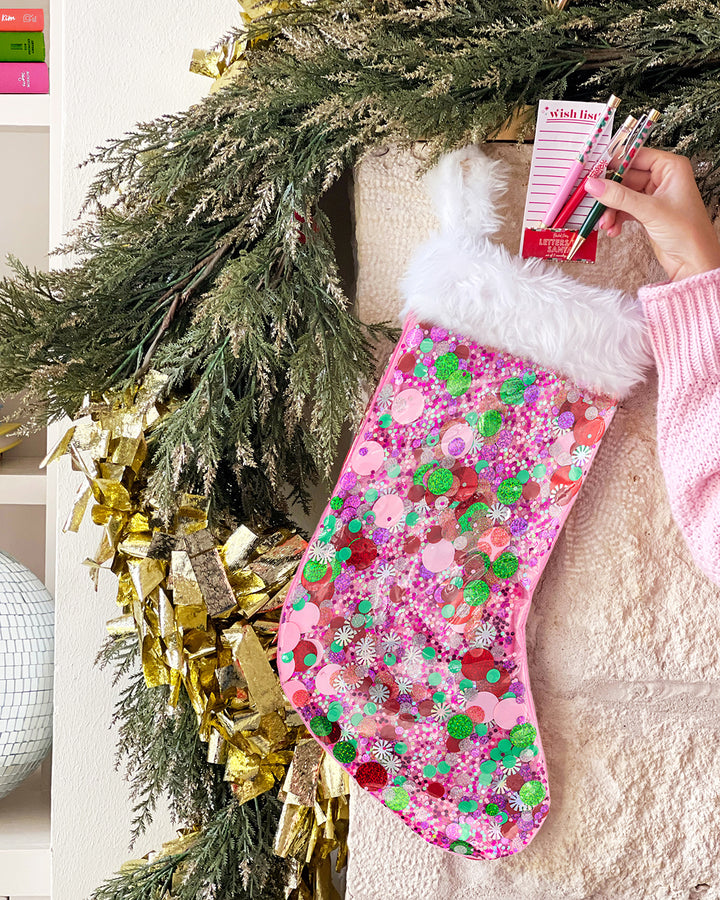 Holiday Spirit Pink Confetti Stocking