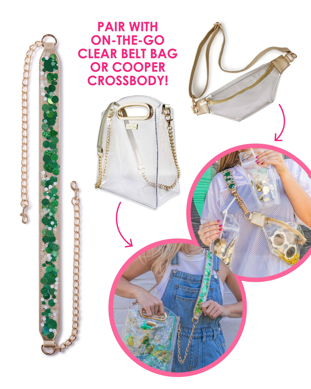 GREEN WITH ENVY ADJUSTABLE CONFETTI BAG STRAP