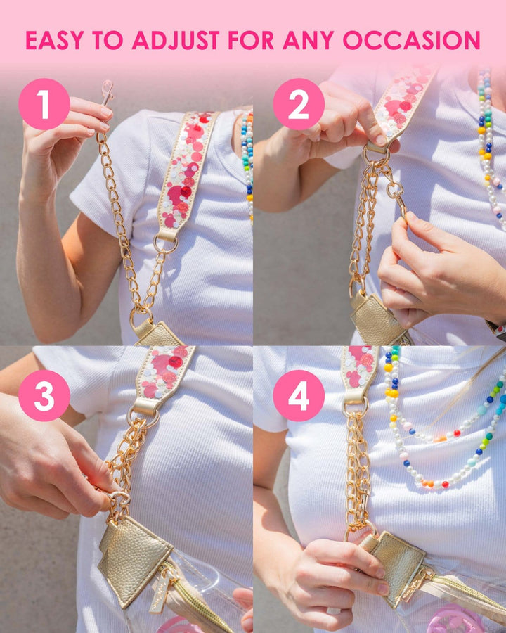 PINK PARTY ADJUSTABLE CONFETTI BAG STRAP