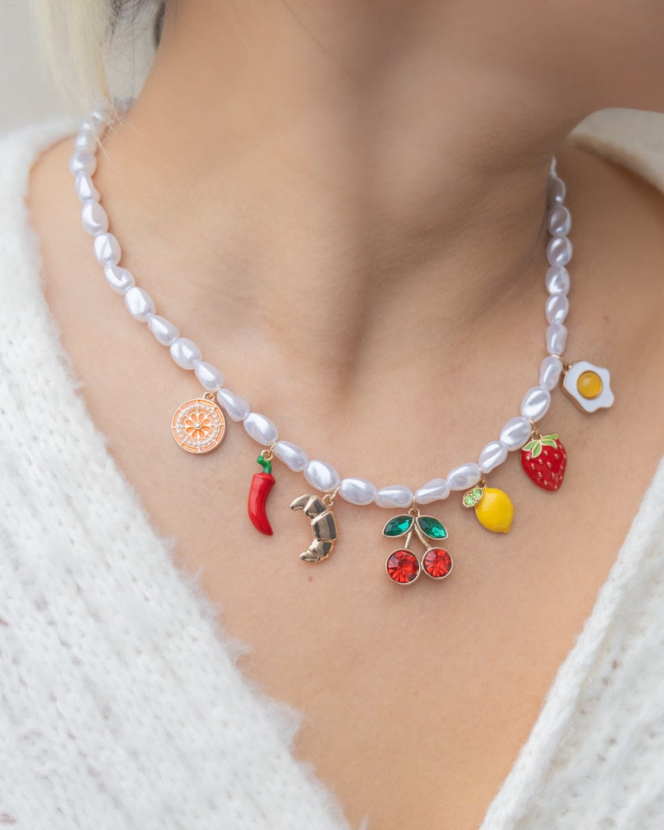 Cherry &amp; Brunch Earrings and Charm Necklace Set